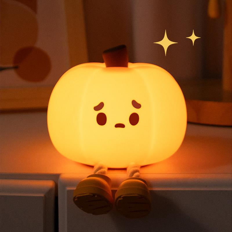 Halloween Pumpkin Nightlight, Halloween Outdoor Decoration, Mini LED Pumpkin Lamp, with 3-Level Adjustable Light, Child-Friendly Nightlight, Safe Silicone Rechargeable Bedside Touch Light, Suitable for Families
